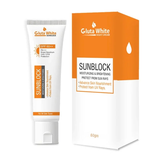 Gluta White SunBlock SPF 60 | Moisturizing & Brightening Sunscreen for All Skin Types – Bellokart