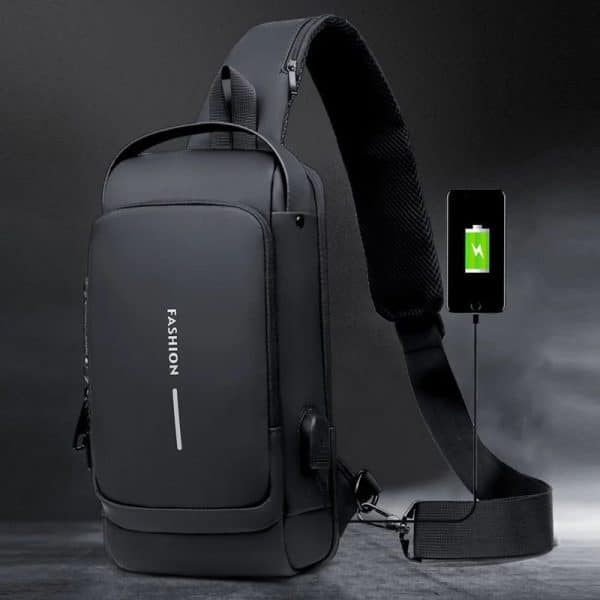 Multifunction Anti-Theft Crossbody Shoulder Bag | USB Charging Chest Bag for Travel & Daily Use – Black | Bellokart