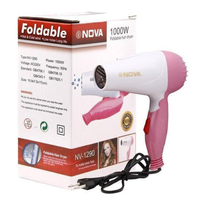Nova NV-1290 Foldable Hair Dryer | 1000W Hot Air Quick Drying & Styling Machine – Bellokart