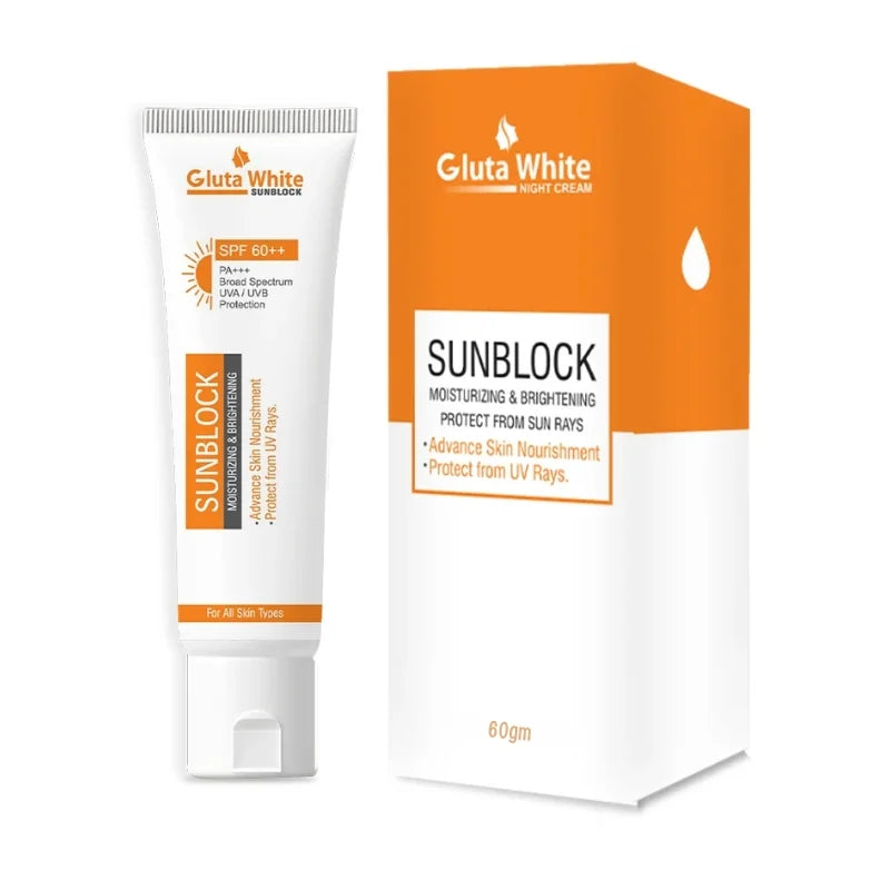 Gluta White SunBlock SPF 60 | Moisturizing & Brightening Sunscreen for All Skin Types – Bellokart