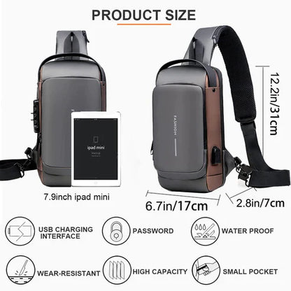 Multifunction Anti-Theft Crossbody Shoulder Bag | USB Charging Chest Bag for Travel & Daily Use – Black | Bellokart