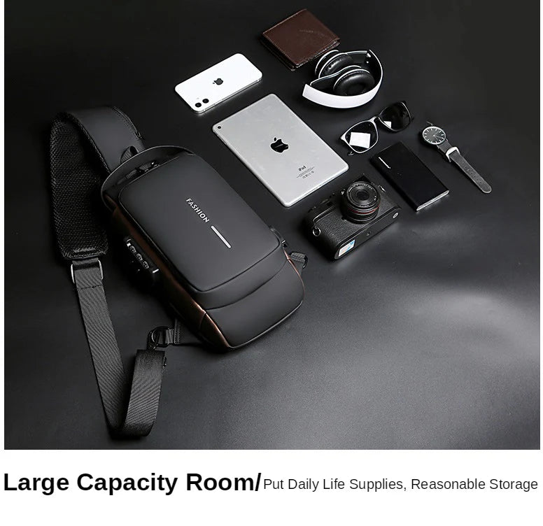 Multifunction Anti-Theft Crossbody Shoulder Bag | USB Charging Chest Bag for Travel & Daily Use – Black | Bellokart