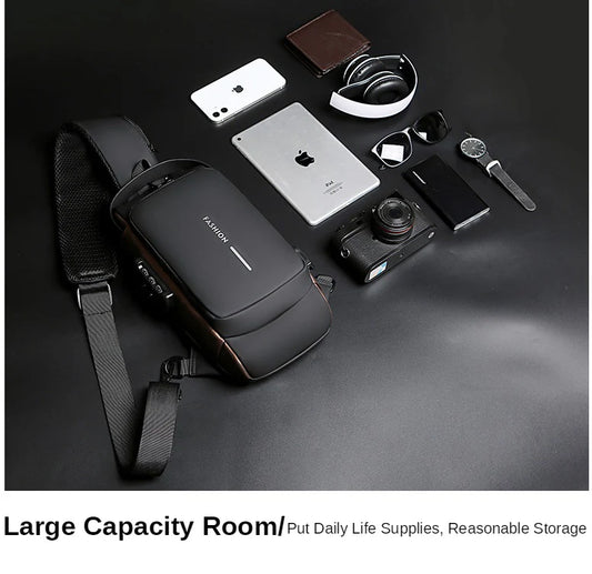 Multifunction Anti-Theft Crossbody Shoulder Bag | USB Charging Chest Bag for Travel & Daily Use – Black | Bellokart