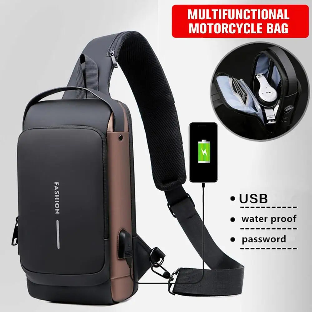 Multifunction Anti-Theft Crossbody Shoulder Bag | USB Charging Chest Bag for Travel & Daily Use – Black | Bellokart