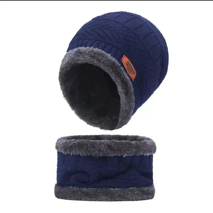 Winter Wool Cap with Neck Warmer Set | Thermal Beanie & Scarf Combo for Men & Women – Blue & Gray | Bellokart