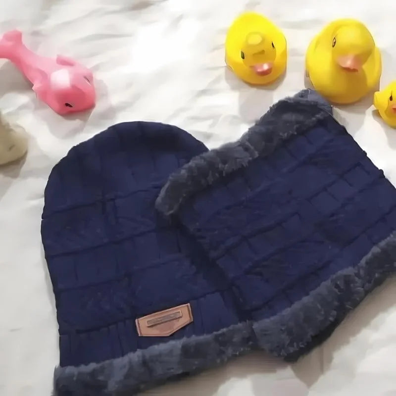 Winter Wool Cap with Neck Warmer Set | Thermal Beanie & Scarf Combo for Men & Women – Blue & Gray | Bellokart