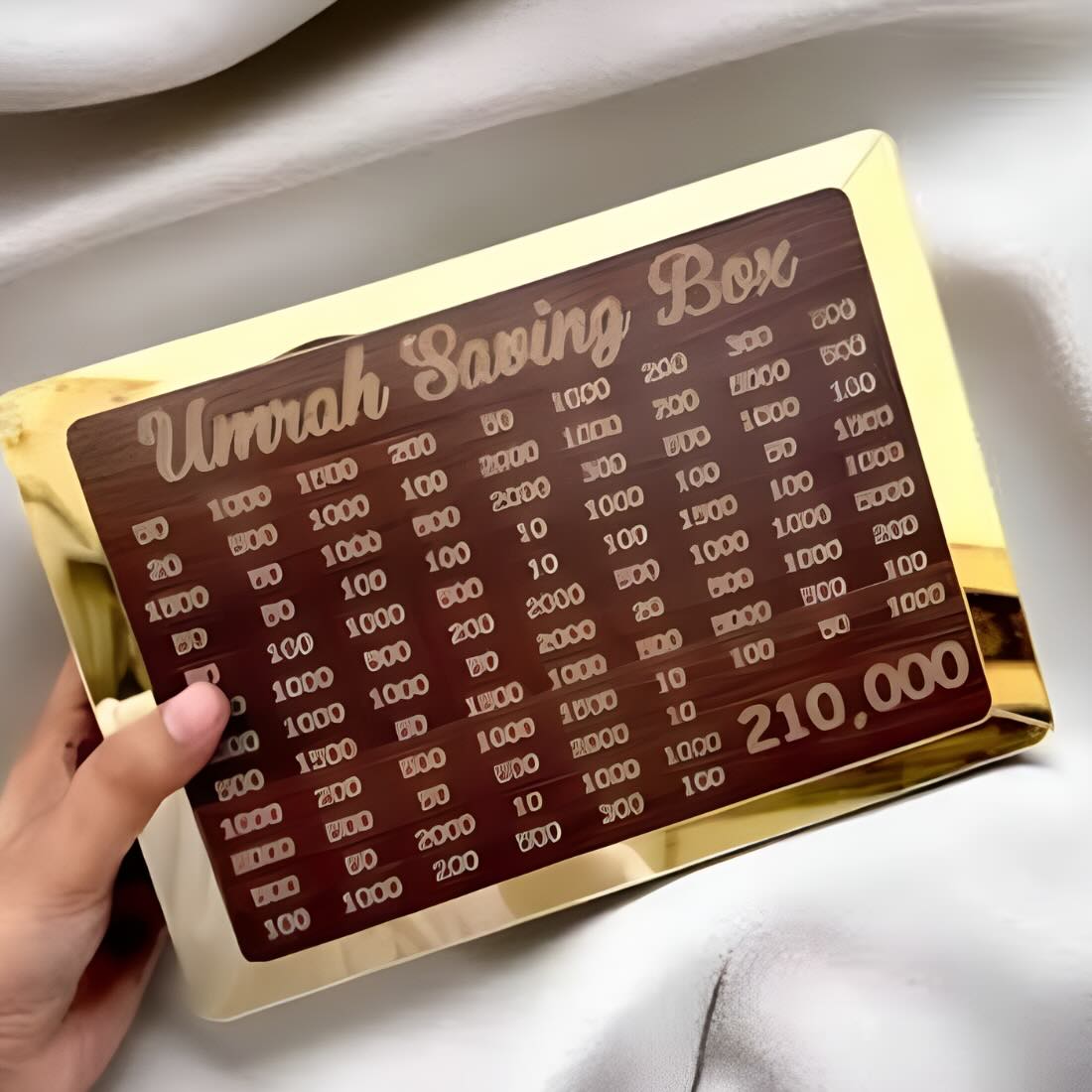 Umrah Saving Box – Premium Wooden Money Bank | Save PKR 210,000 in 280 Days | Islamic Goal Tracker – Bellokart
