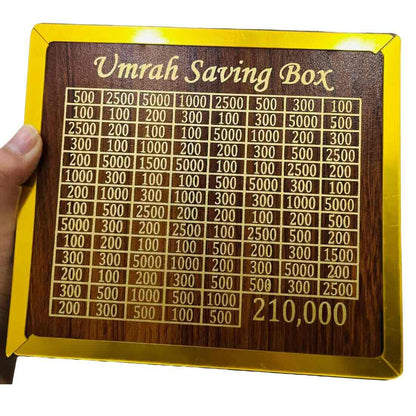 Umrah Saving Box – Premium Wooden Money Bank | Save PKR 210,000 in 280 Days | Islamic Goal Tracker – Bellokart